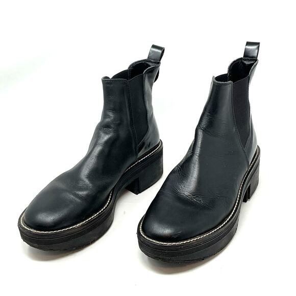 Zara Wide Heeled Ankle Boots Lug Soles Black - Picture 8 of 13